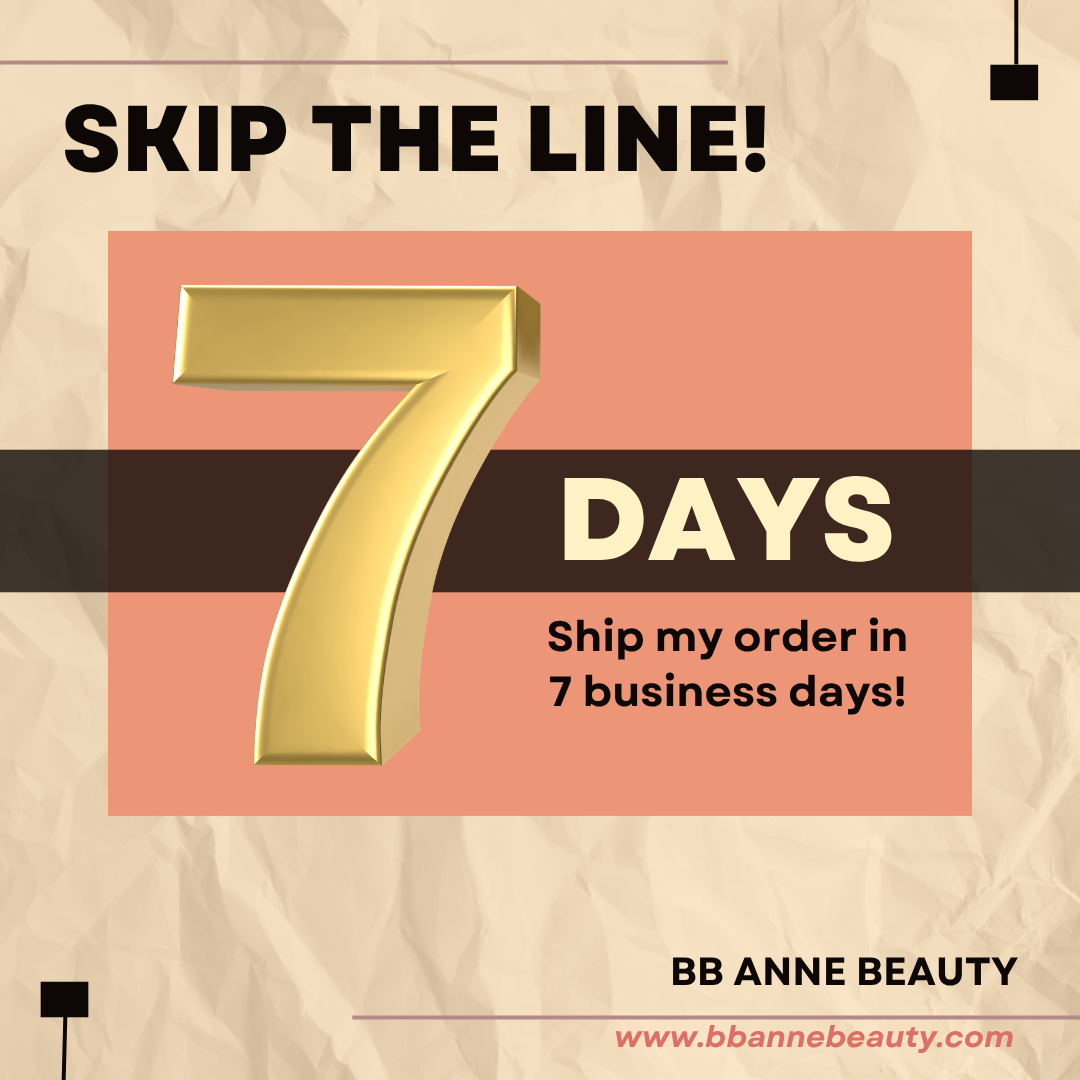 Promotional graphic for BB Anne Beauty with a gold number '7' on a textured background.