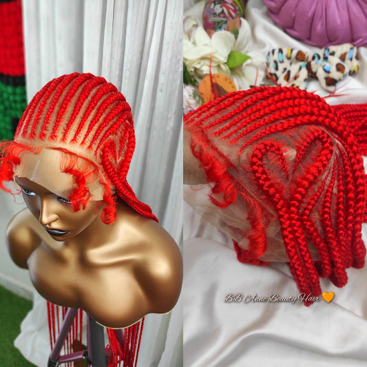 ALL BACK BRAIDS + Heart Design | Full Lace Unit | Colored roots