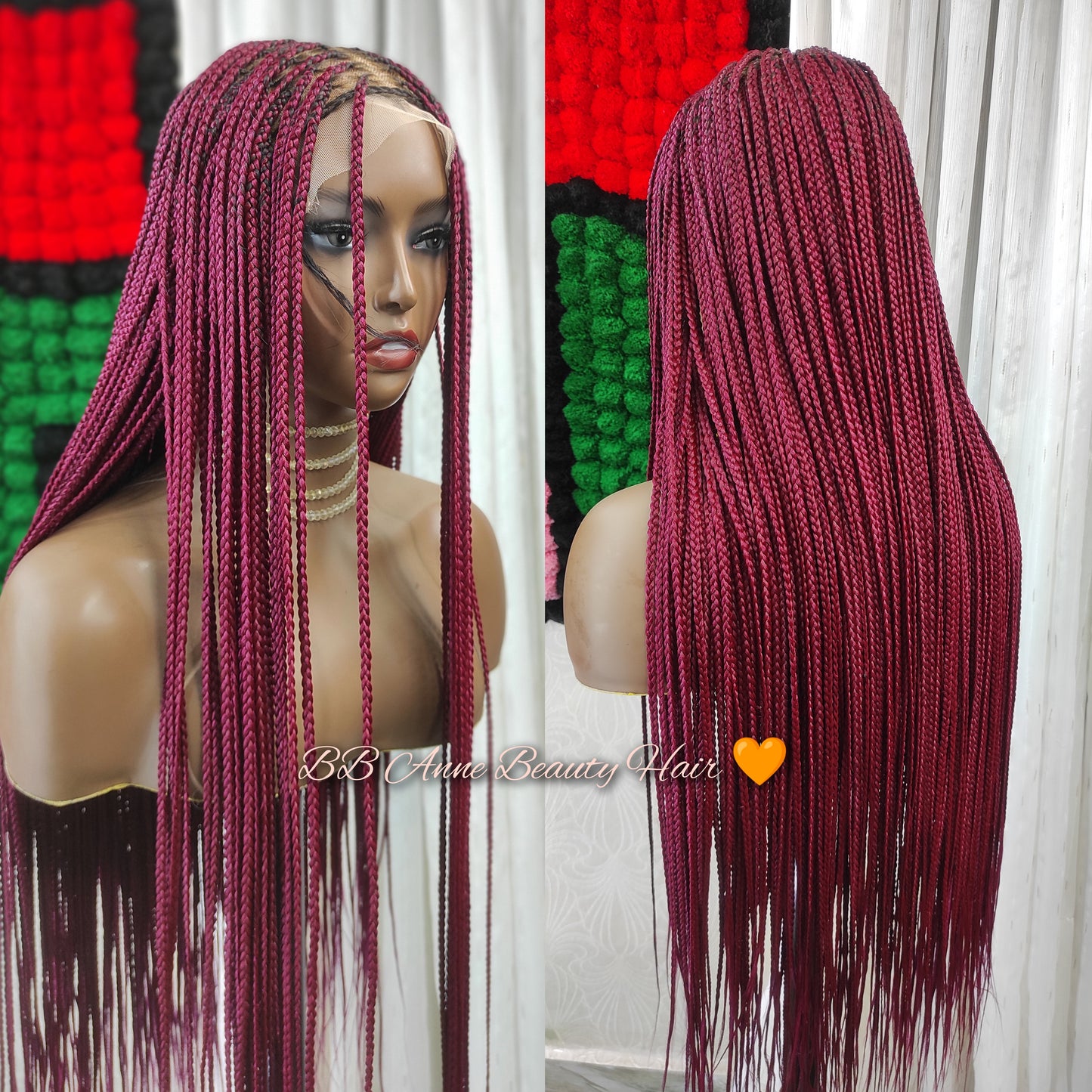 30" KNOTLESS BRAIDS | 6x6 Big Closure| BURGUNDY | READY-TO-SHIP