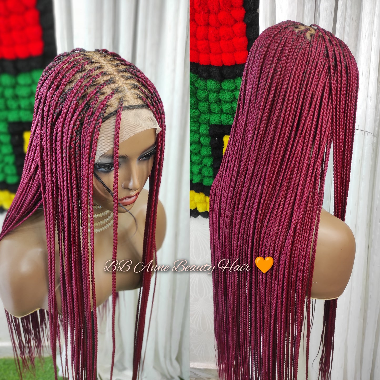 30" KNOTLESS BRAIDS | 6x6 Big Closure| BURGUNDY | READY-TO-SHIP