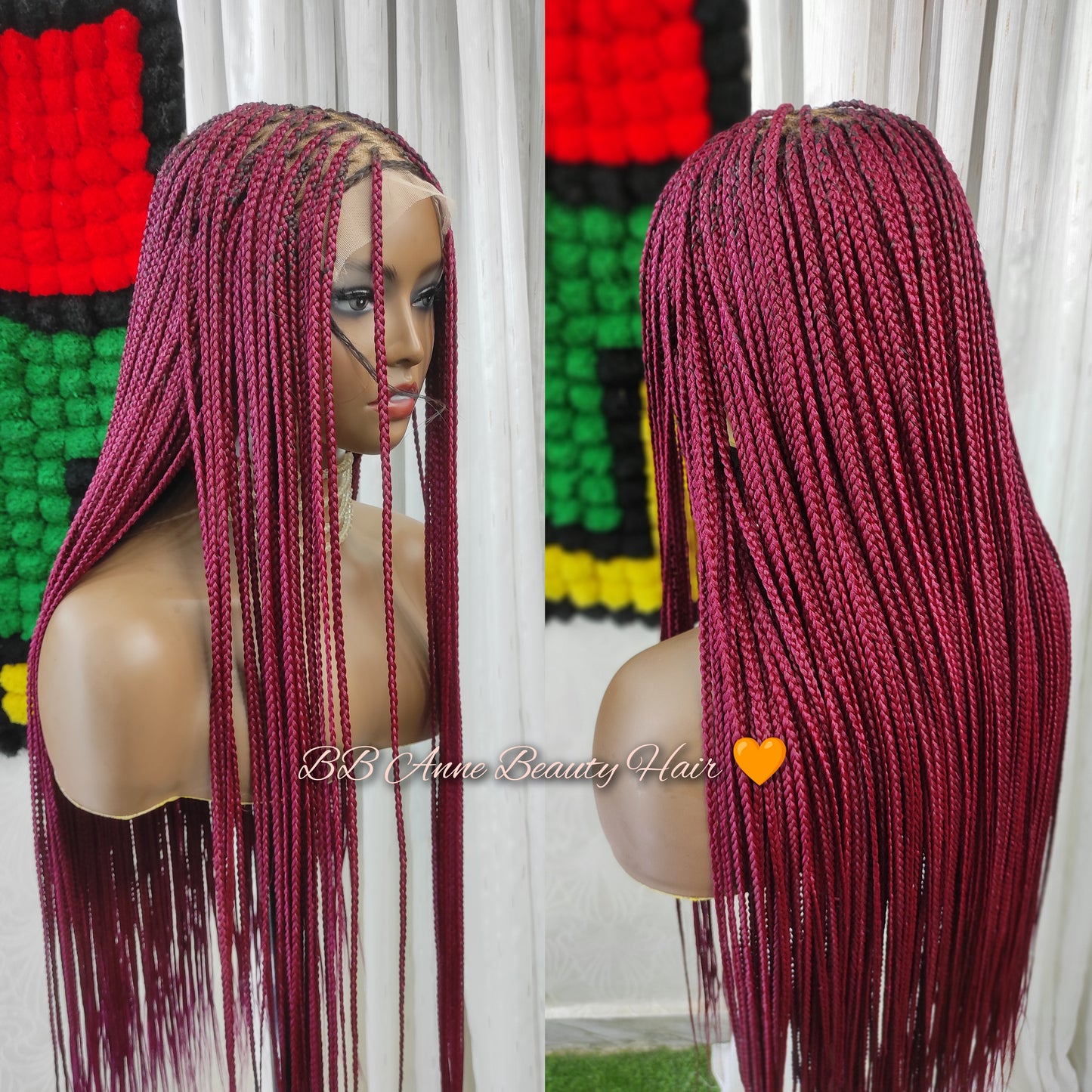 30" KNOTLESS BRAIDS | 6x6 Big Closure| BURGUNDY | READY-TO-SHIP