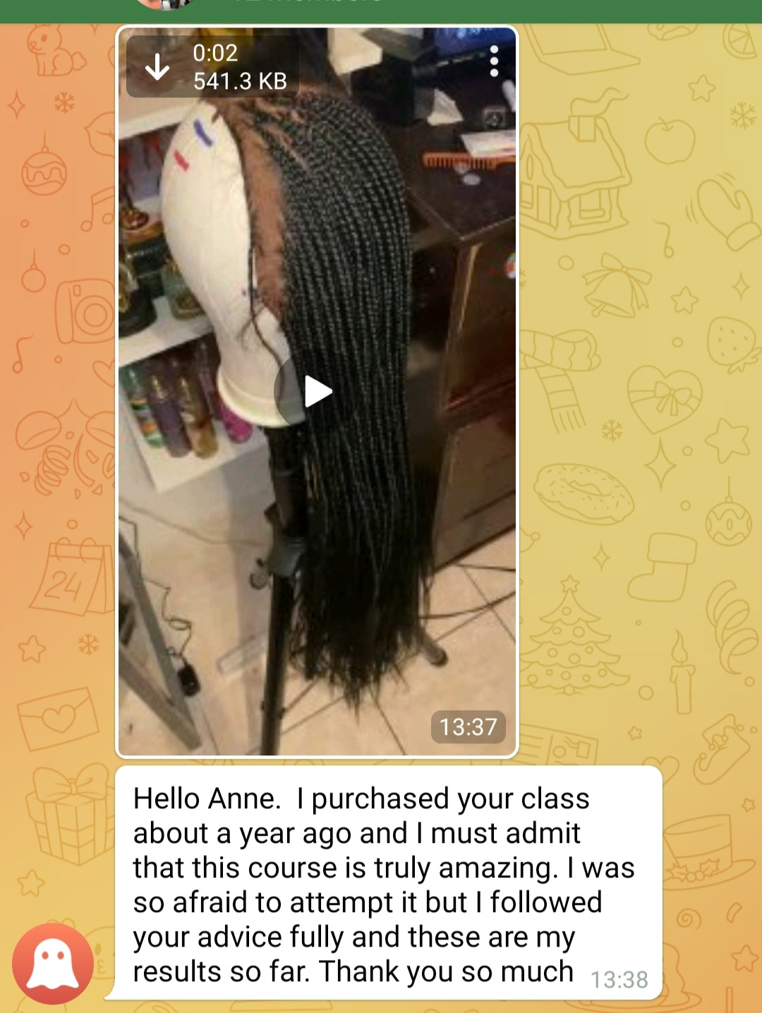 Handmade braided wig created from Braided Wigs Pro Course tutorials”