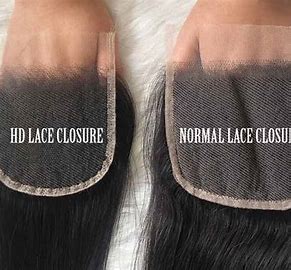 Comparison of HD lace closure and normal lace closure with text labels on a white background.