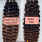 Two bundles of hair extensions labeled 'Ombre 1b/30' and 'Color T30' on a light background.