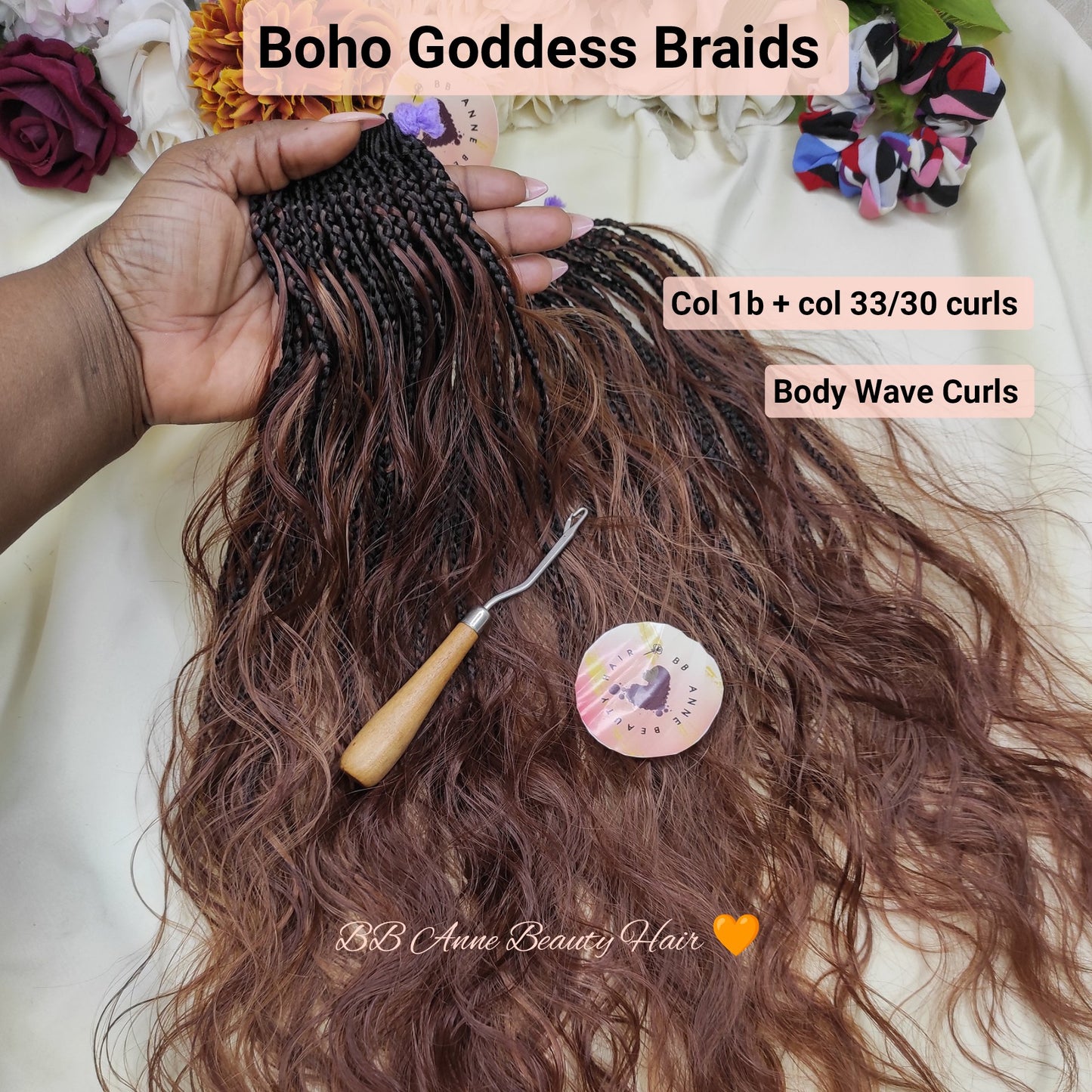 'Boho Goddess Braids', 'Col 1b + col 33/30 curls', and 'Body Wave Curls'. 