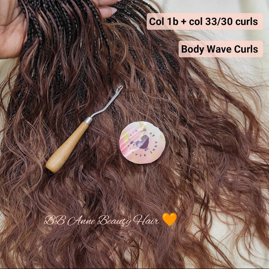 'Boho Goddess Braids', 'Col 1b + col 33/30 curls', and 'Body Wave Curls'. 