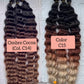 Two bundles of ombre hair extensions labeled 'Ombre Cocoa (Col. C14)' and 'Color C15' on a textured white background.